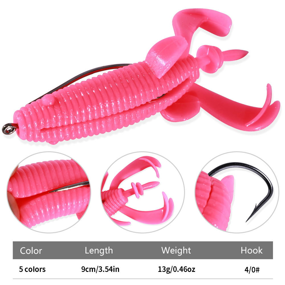 Fishing Hook Weedless - เหยื่อตกปลารูปกบแบบลอยน้ำ ตัวเบ็ดเสริมแรงแบบออฟเซ็ต สำหรับปลาชะโด ป้องกันการติดต้นไม้ สมจริง ตีไกล